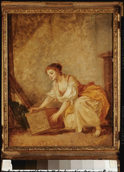 A Young Girl Lifting a Chest by Jean Baptiste Greuze